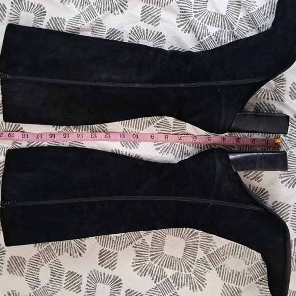 RARE VIA SPIGA Black Genuine Suede Leather Block Heel Square Toe Tall Boots - Picture 11 of 13